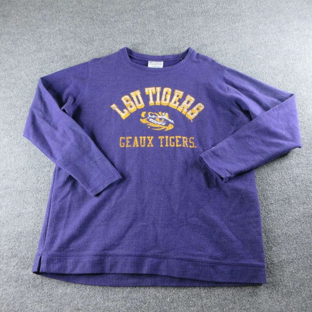 LSU Tigers Shirt Mens Large Purple NCAA Football Champion Thermal Long Sleeve